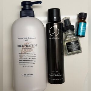 Lebel Rice Protein Conditioner, Davines oil, Shine Spray, Moroccan oil